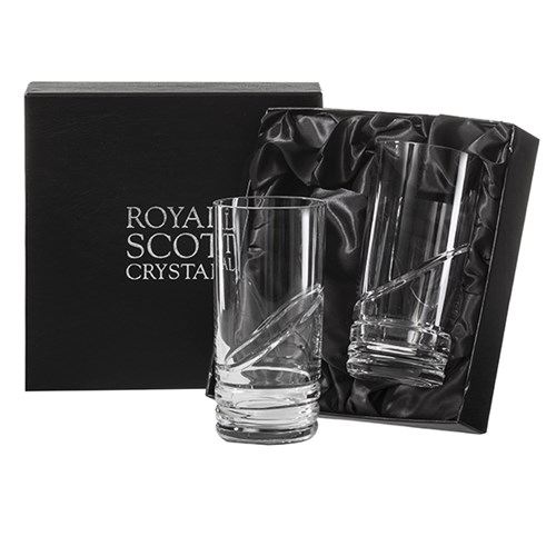 Royal Scot Crystal - Saturn - 2 Tall Crystal Tumblers - (Presentation Boxed) - Award-Winning